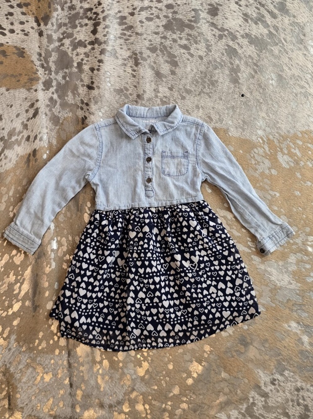 healthtex Light Blue Denim Top with Navy Heart Print Skirt Dress
